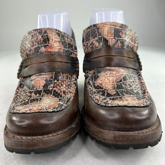 Freebird By Steven Bristol Brown Snakeskin Chunky Bootie US 8 Wester Boho Heel - Picture 2 of 10